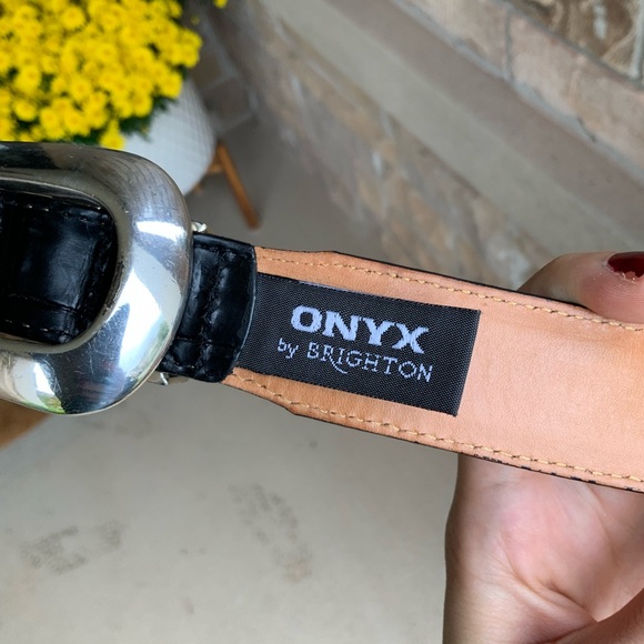 Vintage BRIGHTON ONYX Croc Embossed Leather Buckle Black Women’s Belt Size 42 - Picture 8 of 16